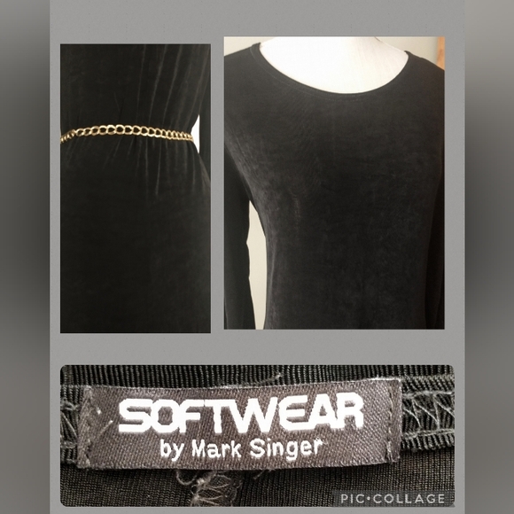 Great Long Black Dress! Vintage Softwear by Mark Singer - L - Picture 6 of 7